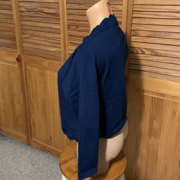 Nina Leonard sweater navy blue double scallop trim size large new with tags - Picture 4 of 8